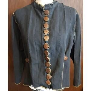 APU Womens Medium Rustic Black Blazer Jacket Wood Buttons Whimsygoth Witchy